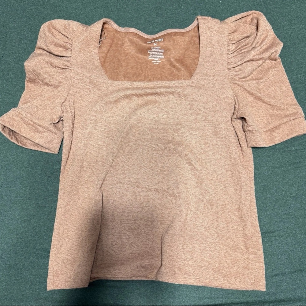 Nine West Pink Puff Sleeve Ruffled Blouse